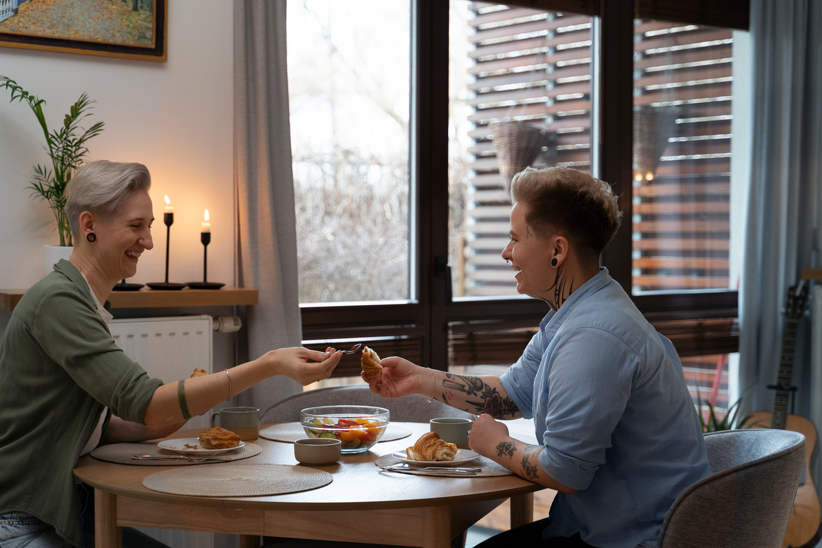 Couple sharing a meal at home
